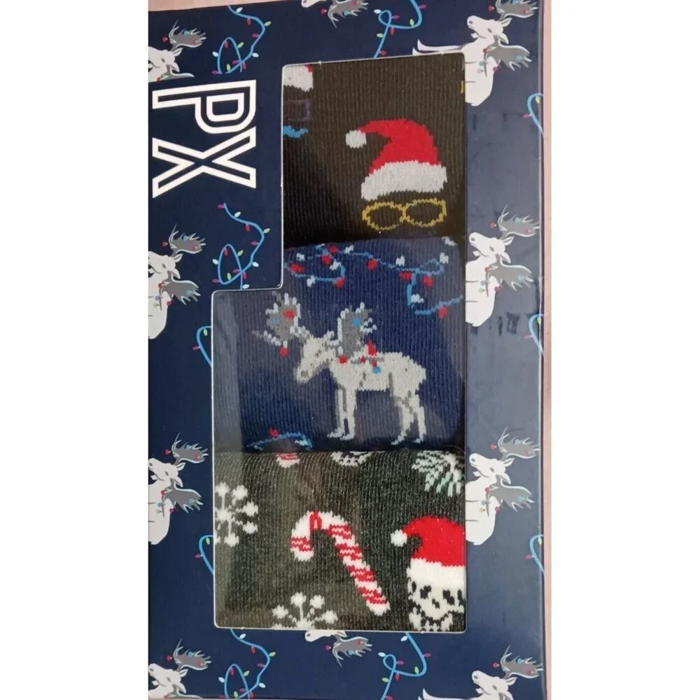 PX Holiday Socks Christmas 3 Pairs Shoe Size 7-12 Unisex Crew Novelty Gift Box